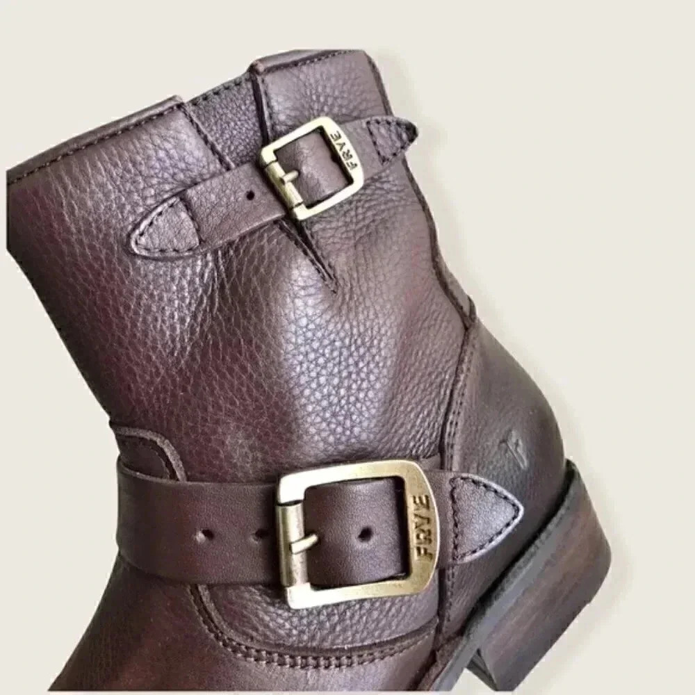 Frye Vicky Belt Buckle Leather Combat Ankle Boot - Picture 11 of 13